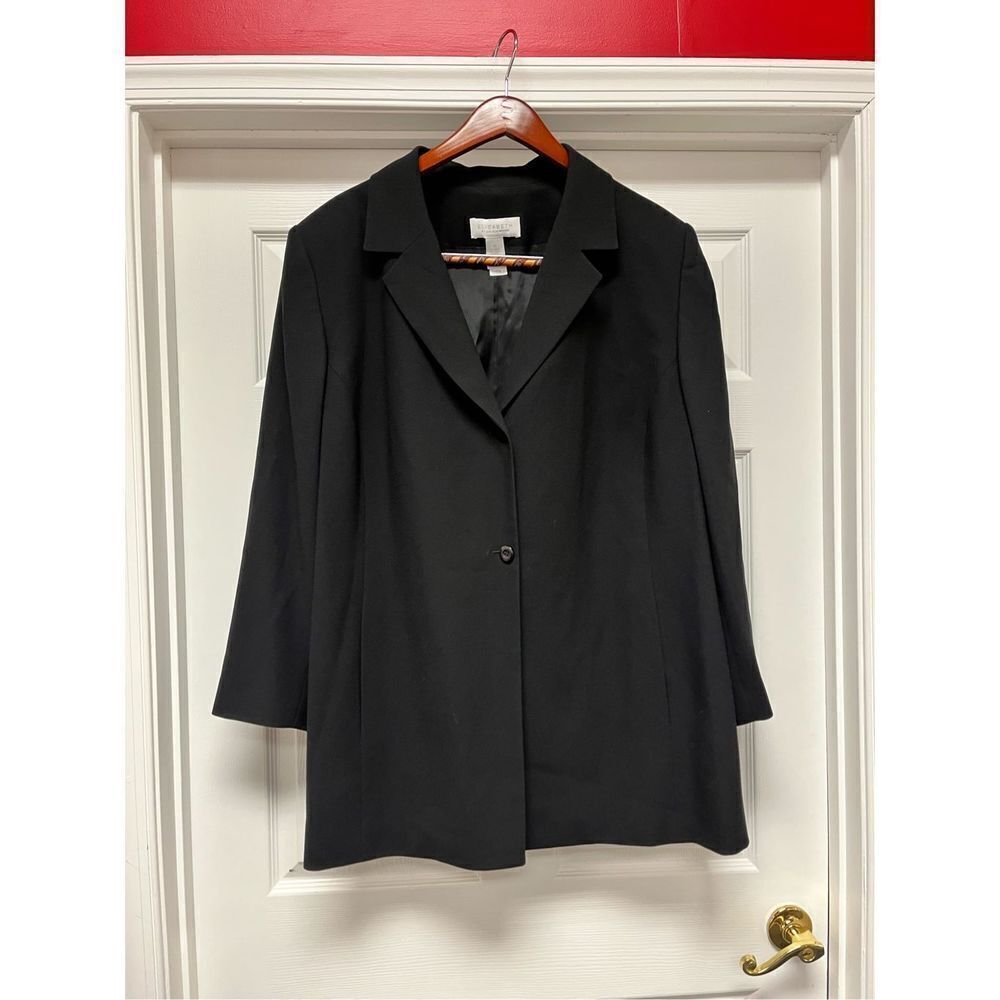 Elisabeth by Liz Claiborne Black Long Suit Jacket sz 22 EUC